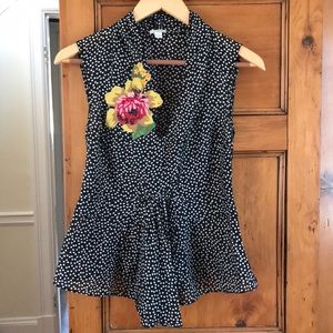 Flower detail polka dot blouse